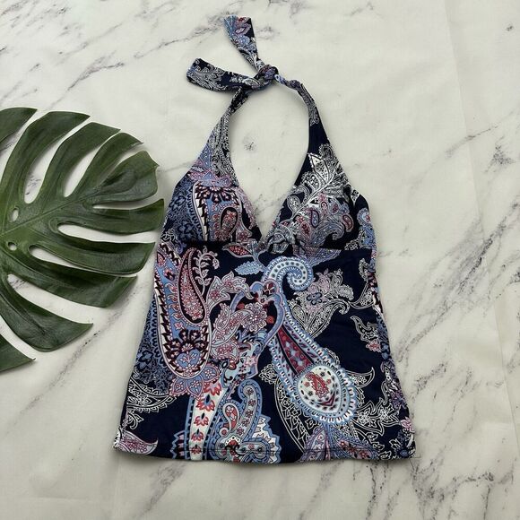 Tommy Bahama Womens Tankini Top Size S Blue Red Paisley Floral Halter Swim - Picture 1 of 8